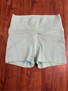 aerie Light Blue Ribbed Bike Shorts with Blue Stitching